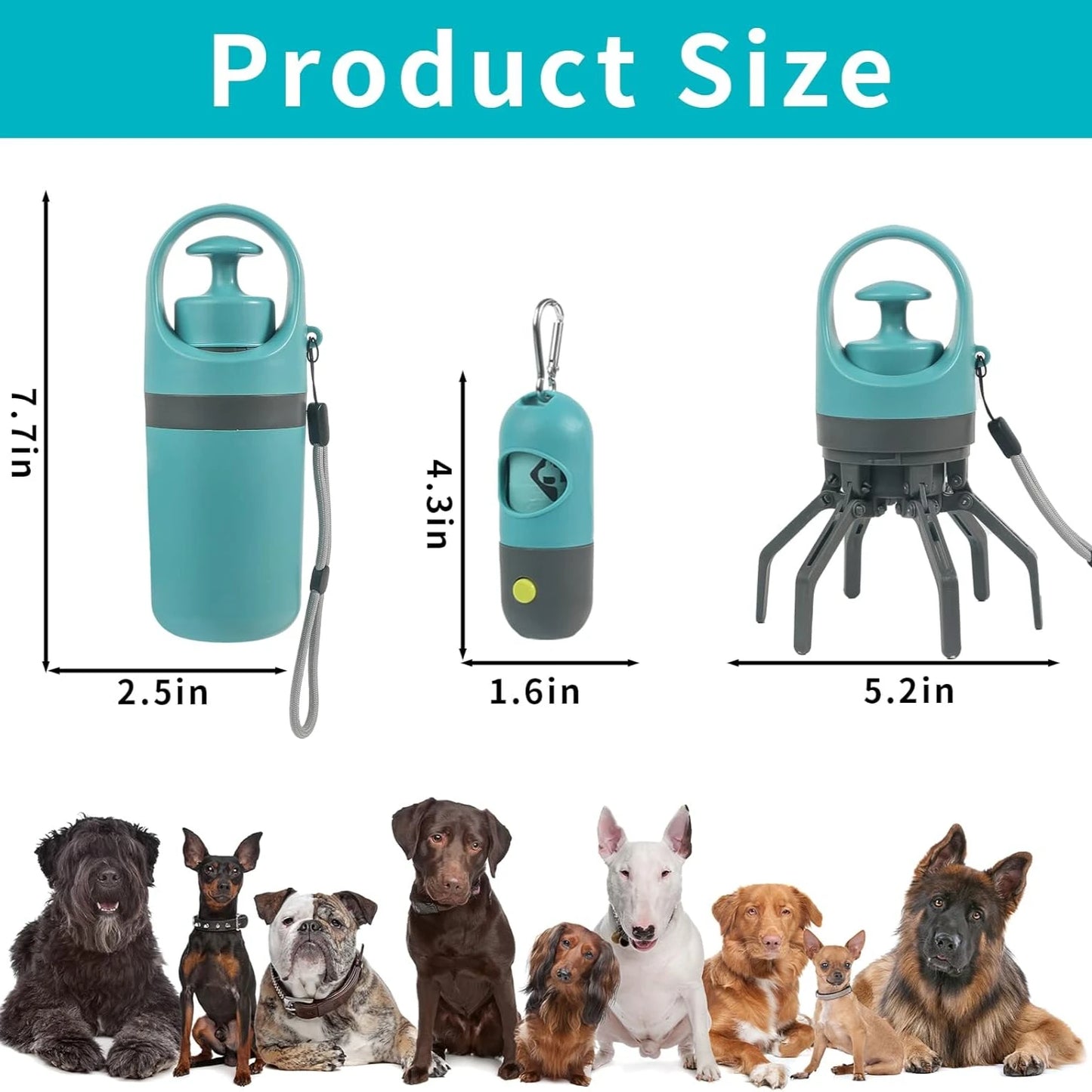 Dog Poop Scoop Set & Claw Waste Selector with Collar Clip