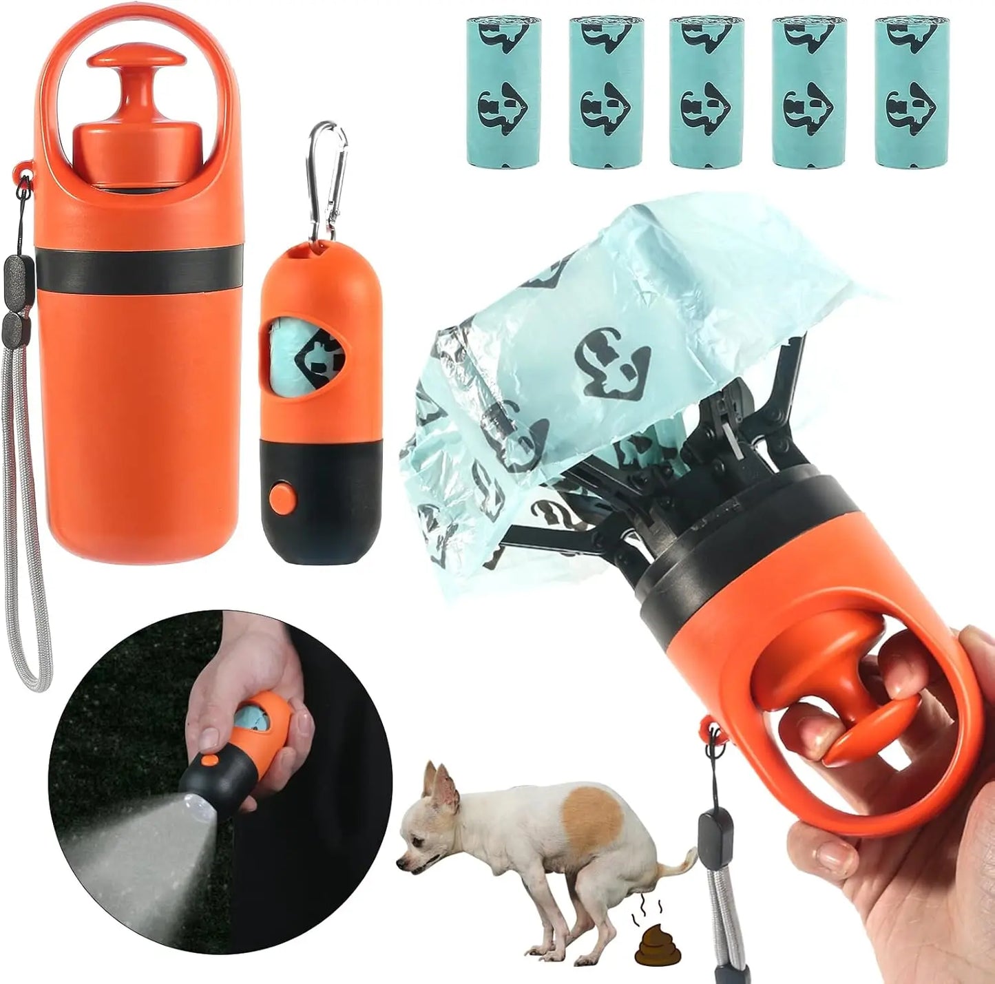 Dog Poop Scoop Set & Claw Waste Selector with Collar Clip