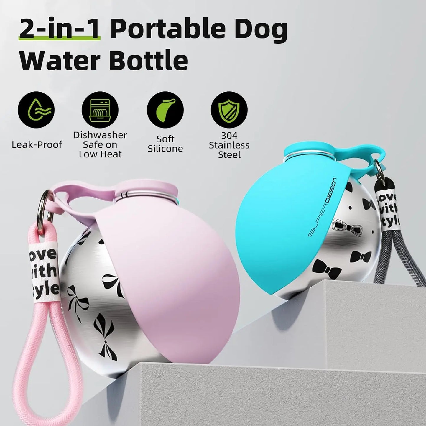 Portable Dog Water Bottle with Waste Bag Dispenser