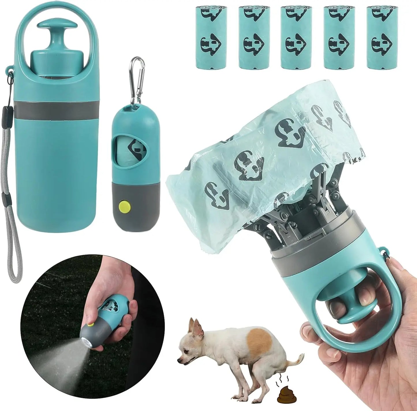 Dog Poop Scoop Set & Claw Waste Selector with Collar Clip